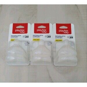 3x Playtex NaturalLatch Comfort Silicone Bottle Nipples 6M+ Fast Flow (6) Total